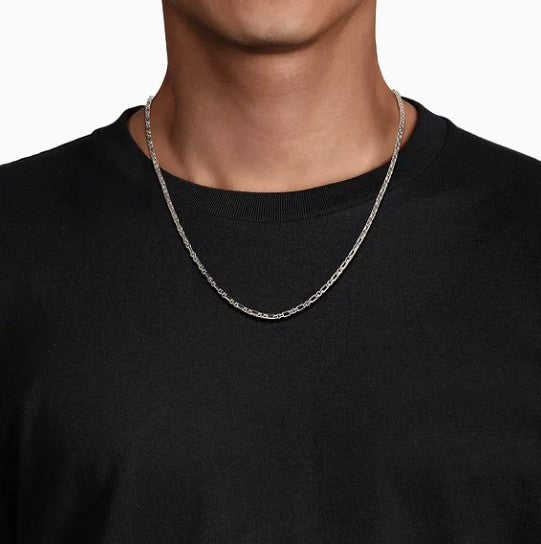 Sterling Silver Solid Rectangluar Figaro Chain, 22in