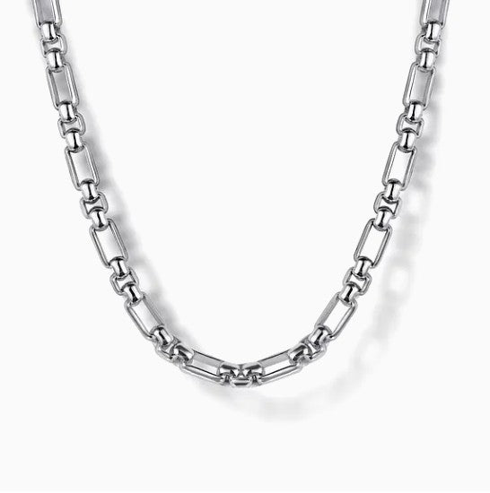 Sterling Silver Solid Rectangluar Figaro Chain