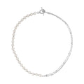 Sterling Silver Paper Clip Chain Pearl Necklace