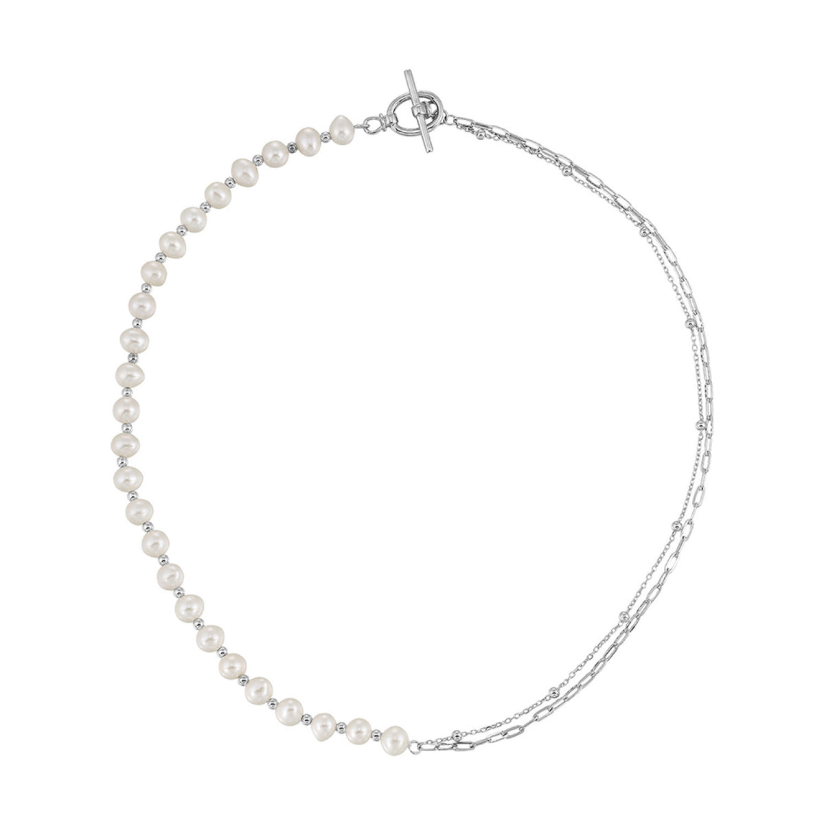 Sterling Silver Paper Clip Chain Pearl Necklace