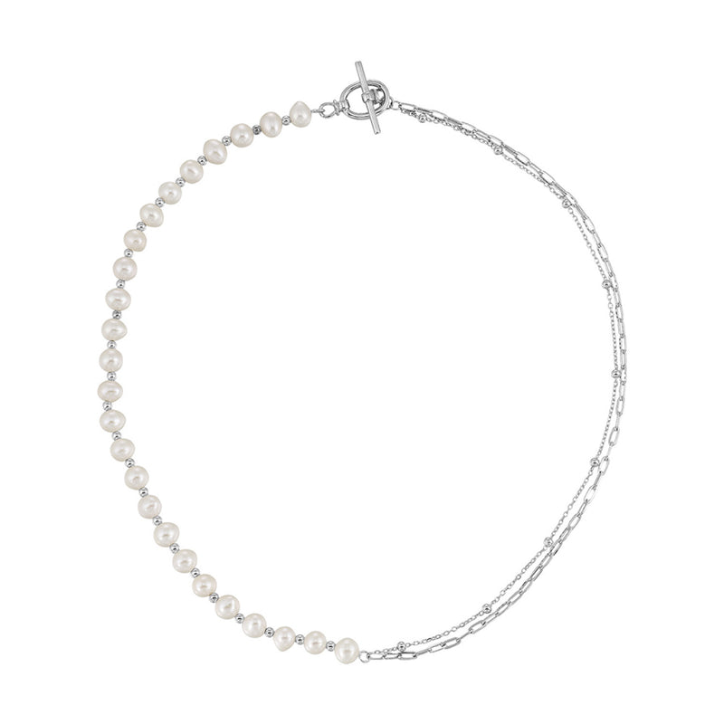 Sterling Silver Paper Clip Chain Pearl Necklace