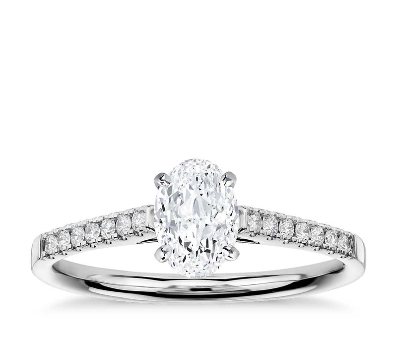 14K White Oval Traditional Diamond Engagement Ring