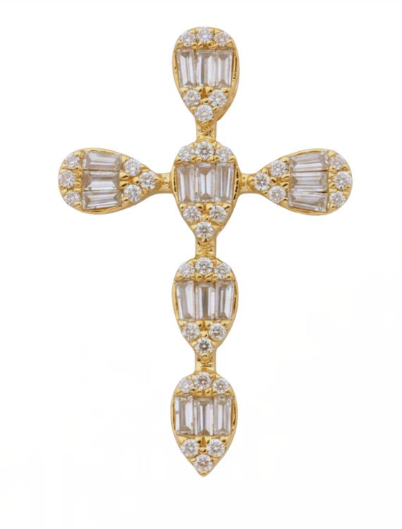 14K Yellow Gold Diamond Cross Pendant With Chain
