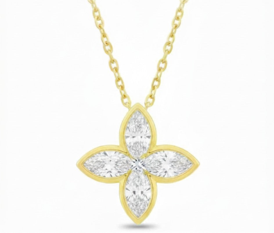 18K Gold Motif Marquise Diamond Necklace