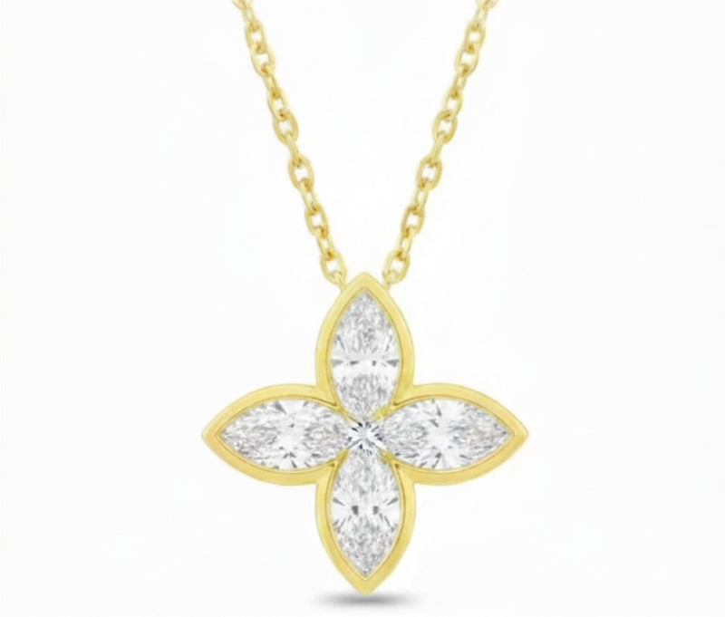 18K Gold Motif Marquise Diamond Necklace