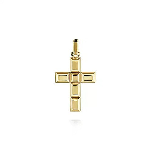 14K Yellow Gold Rectangular Station Gold Cross Pendant