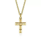 14K Yellow Gold Rectangular Station Gold Cross Pendant