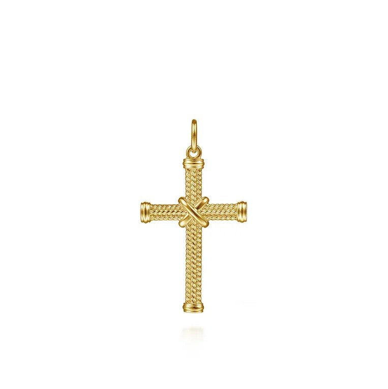 14K Yellow Gold Twisted Rope Cross Pendant