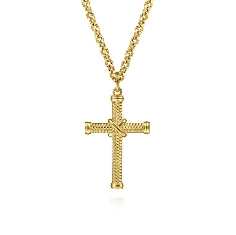 14K Yellow Gold Twisted Rope Cross Pendant