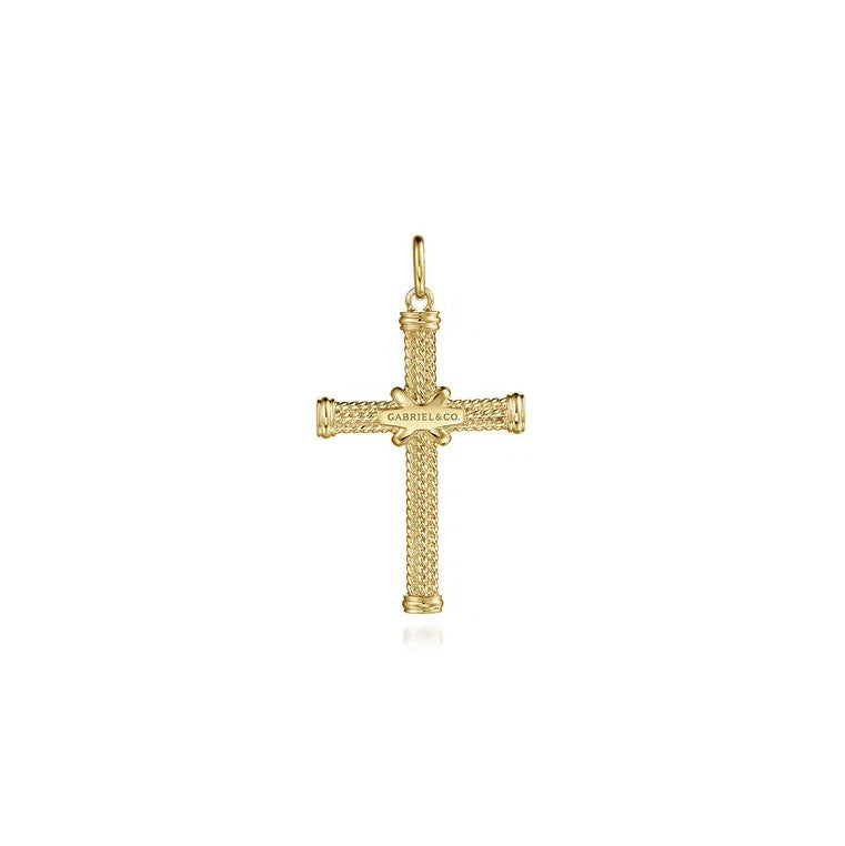 14K Yellow Gold Twisted Rope Cross Pendant