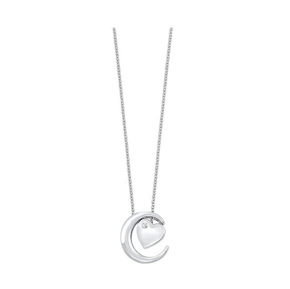 Sterling Sliver Moon and Heart Diamond Pendant
