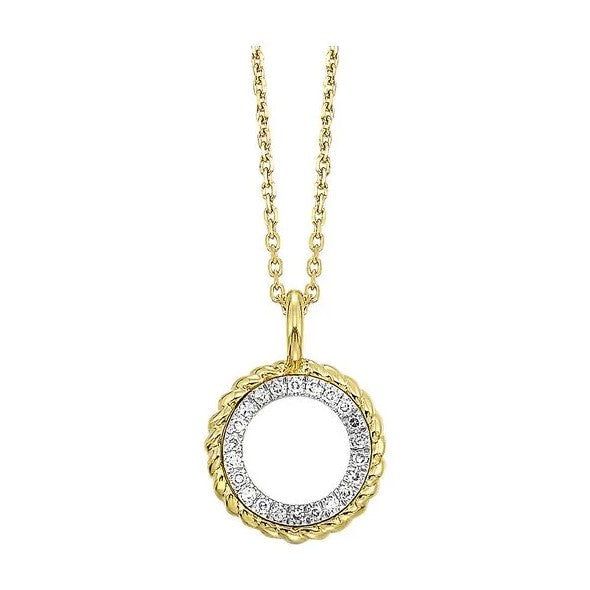 14K Yellow Gold Rope Circle Diamond Necklace