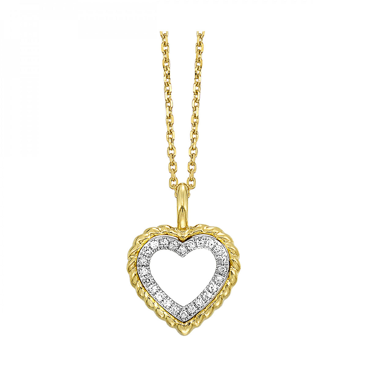 14K Yellow Gold Rope Heart Diamond Necklace