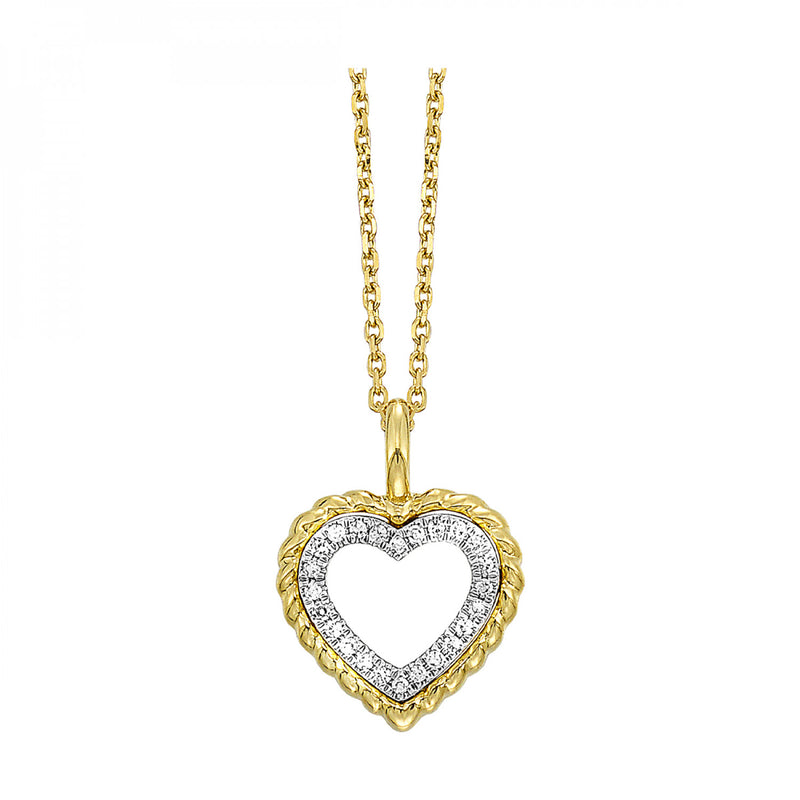 14K Yellow Gold Rope Heart Diamond Necklace