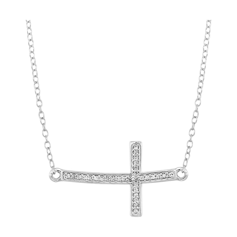 Sterling Silver Sideways Cross Diamond Necklace