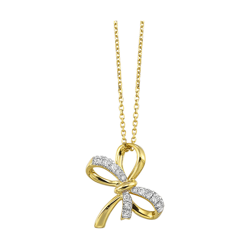 14K Yellow Gold Diamond Bow Necklace