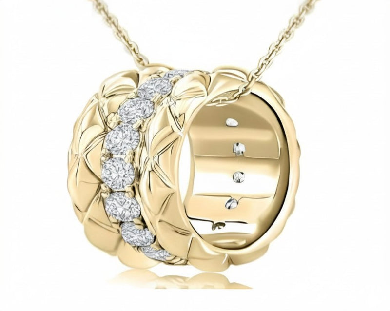 14K Yellow Gold Quilted Barrel Diamond Necklace