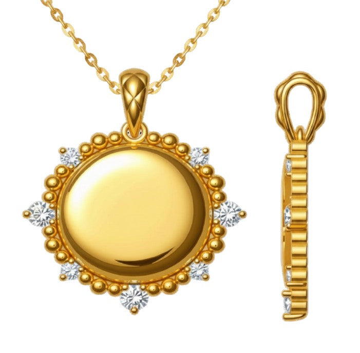 14K Yellow Gold Diamond Starburst Medallion Necklace