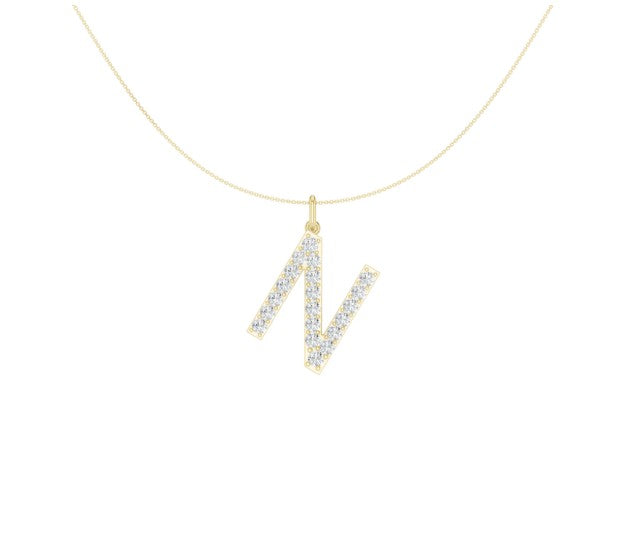 14K Yellow Gold Lab Grown Diamond Initial Necklace