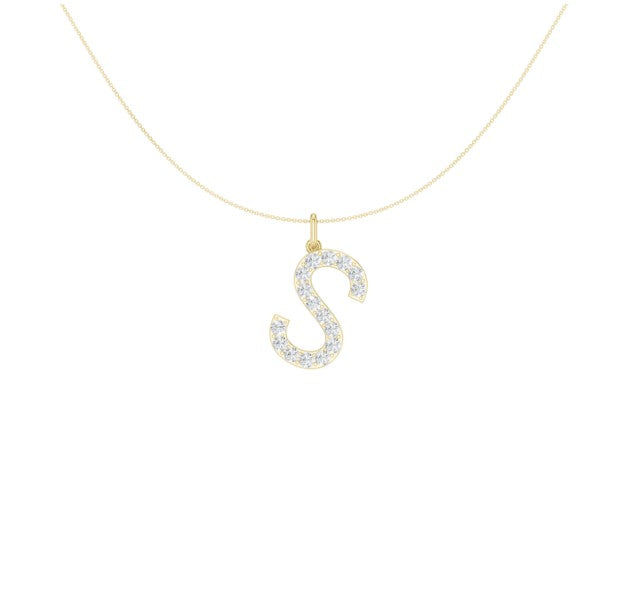14K Yellow Gold Lab Grown Diamond Initial Necklace