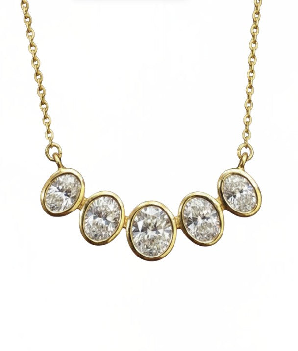 14K Gold Diamond Oval Bezel Necklace