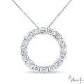 18K White Gold Diamond Emerald & Round Cut Circle Necklace