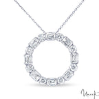 18K White Gold Diamond Emerald & Round Cut Circle Necklace