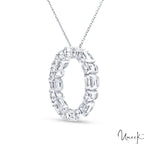 18K White Gold Diamond Emerald & Round Cut Circle Necklace