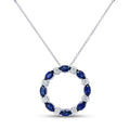 18K White Gold Oval Cut Blue Sapphire and Round Diamond Circle Necklace