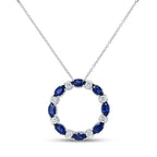 18K White Gold Oval Cut Blue Sapphire and Round Diamond Circle Necklace