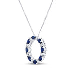 18K White Gold Oval Cut Blue Sapphire and Round Diamond Circle Necklace
