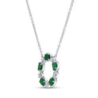 18K White Gold Oval Cut Emerald and Round Diamond Circle Necklace
