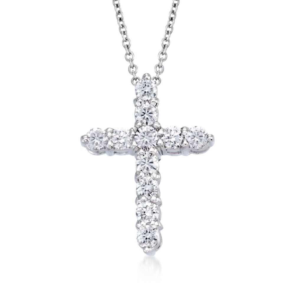 14K White Gold Diamond Cross Pendant