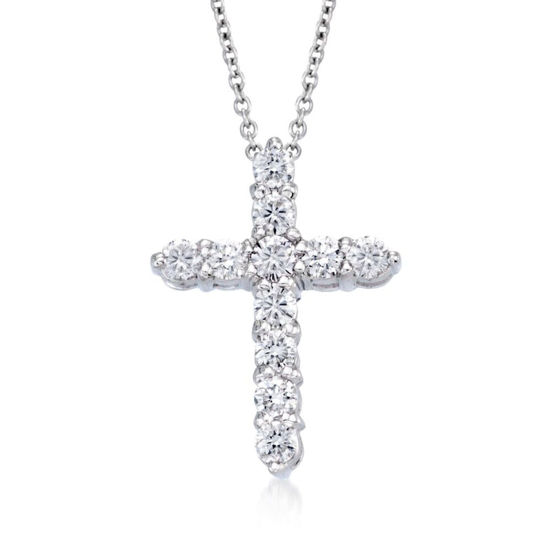 14K White Gold Diamond Cross Pendant