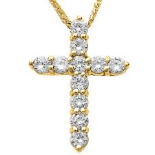 14K Yellow Gold Diamond Cross Pendant
