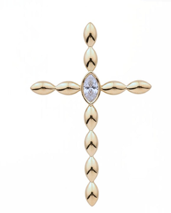 14K Yellow Gold Diamond Marquise Cross Pendant