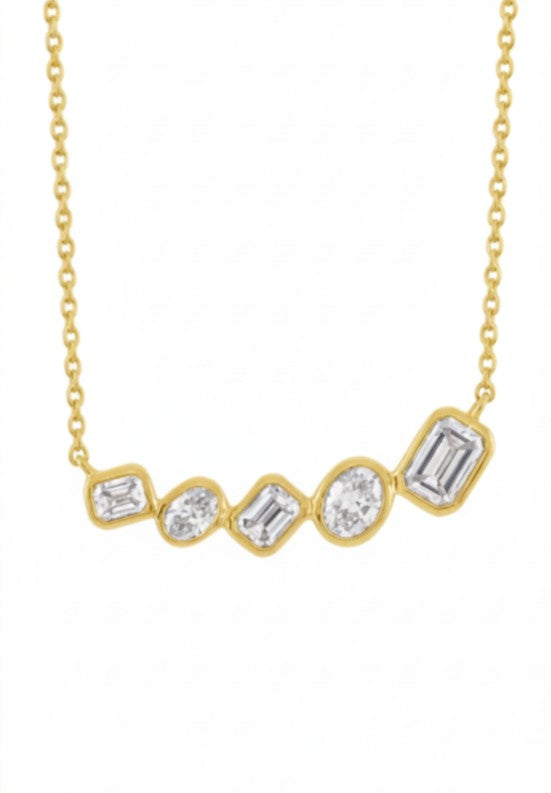 14K Gold Multi-Shaped Diamond Bezel Necklace