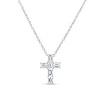 18K White Gold Emerald Diamond Cross Pendant