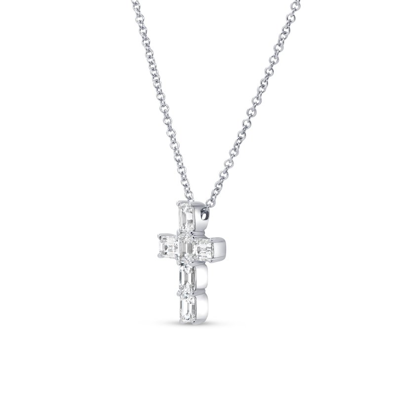 18K White Gold Emerald Diamond Cross Pendant