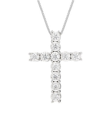 14K White Gold Diamond Cross Pendant