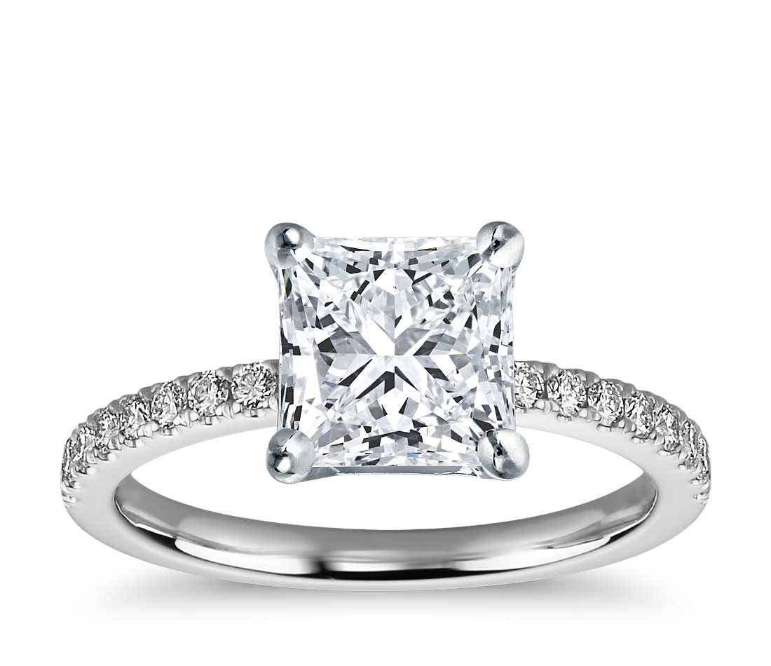 Lady's White 14 Karat Traditional Engagement Ring With Princess Diamond