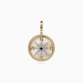 14K Yellow Gold Diamond Blue Sapphire Compass Medallion Pendant