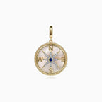 14K Yellow Gold Diamond Blue Sapphire Compass Medallion Pendant