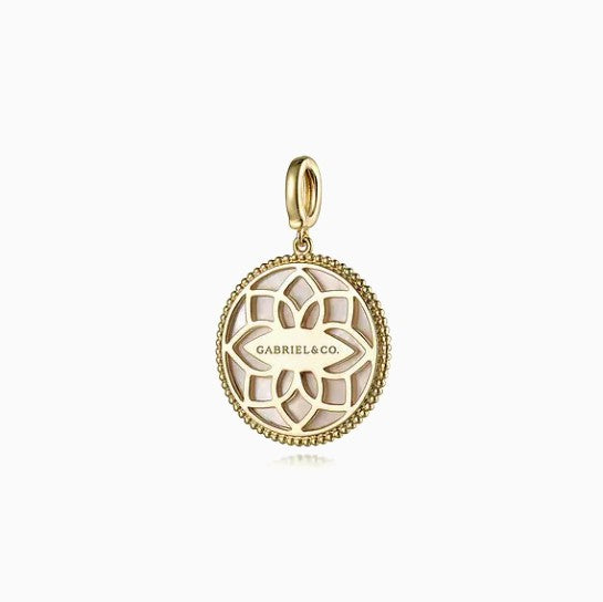 14K Yellow Gold Diamond Blue Sapphire Compass Medallion Pendant