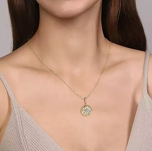 14K Yellow Gold Bujukan Mother of Pearl Medallion Pendant