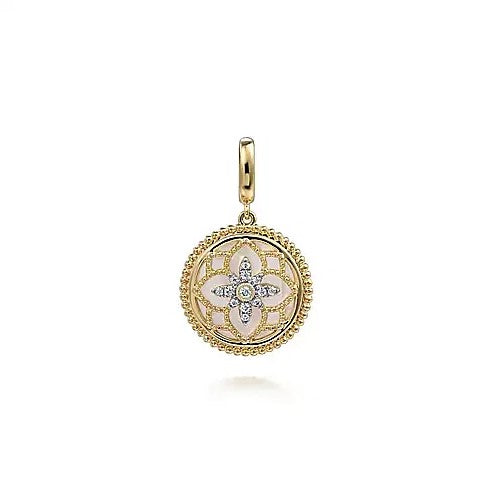 14K Yellow Gold Bujukan Mother of Pearl Medallion Pendant