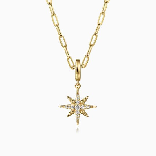 14K Yellow Gold Diamond Star Charm Pendant