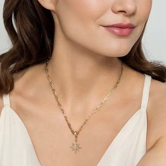 14K Yellow Gold Diamond Star Charm Pendant