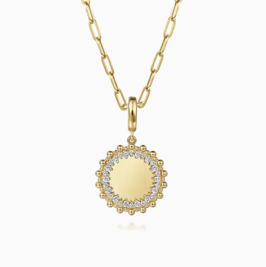 14K Yellow Gold Medallion Charm Pendant