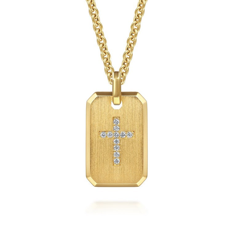 14K Yellow Gold Dog Tag Diamond Pendant